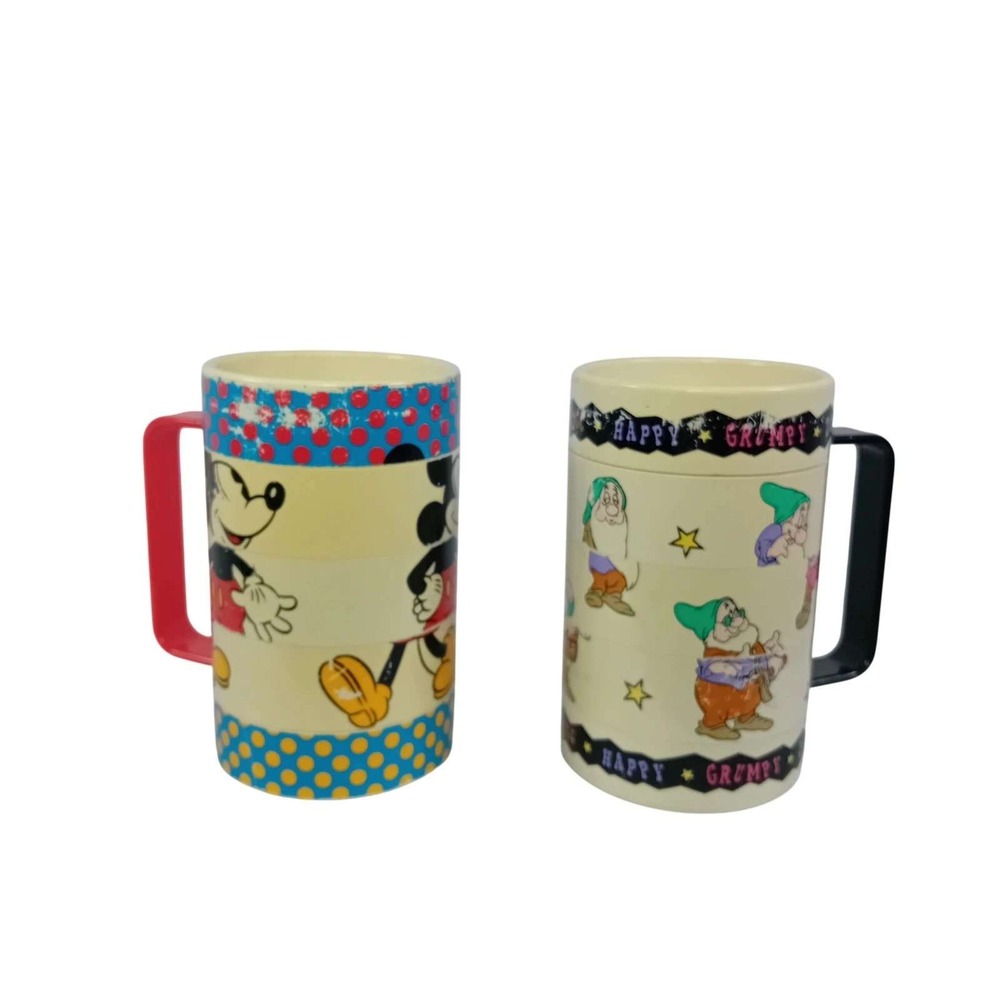 Set x2 Vintage Elandia Walt Disney Mickey Mouse Rotating Slider Mix Mug Plastic - Picture 2 of 10